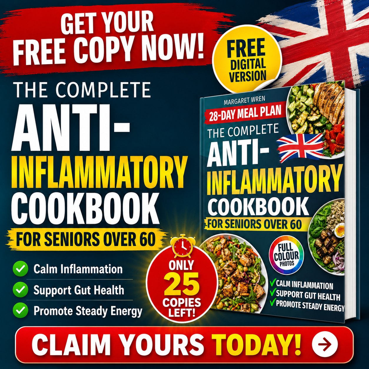 Margaret Wren Facebook ad: Free Anti-Inflammatory Cookbook