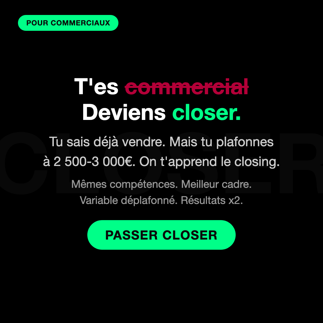 Teliosa Facebook ad: T'es commercial. Deviens closer.