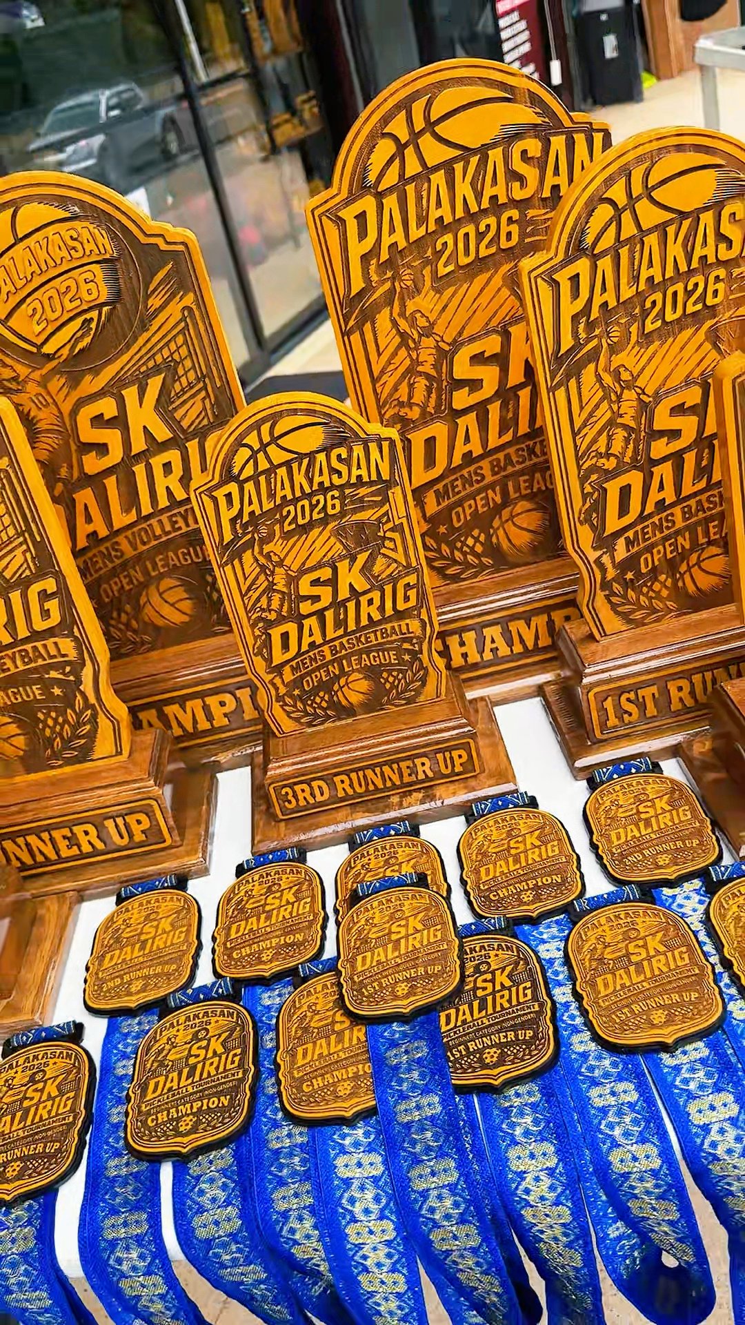 Engrave Me Bukidnon Facebook ad: PREMIUM ALL-WOODEN BASKETBALL & VOLLEYBALL TROPHIES