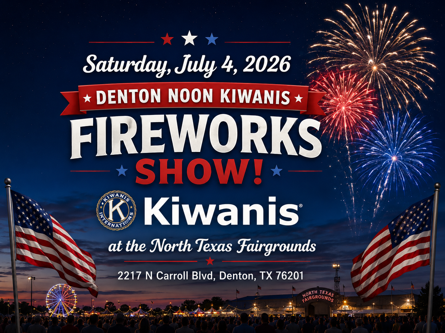 Denton Noon Kiwanis Club Facebook ad: Denton Noon Kiwanis 4th of July Fireworks Show