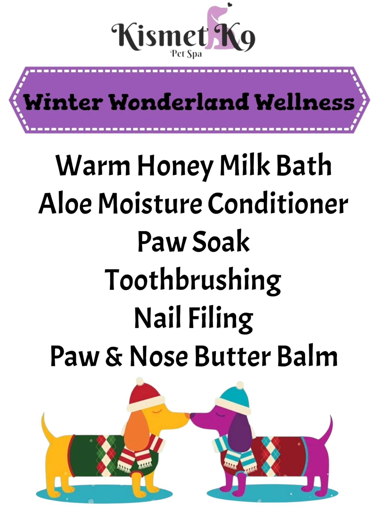 Kismet K9 Pet Spa Facebook ad: Introducing our Winter Wonderland Wellness package!