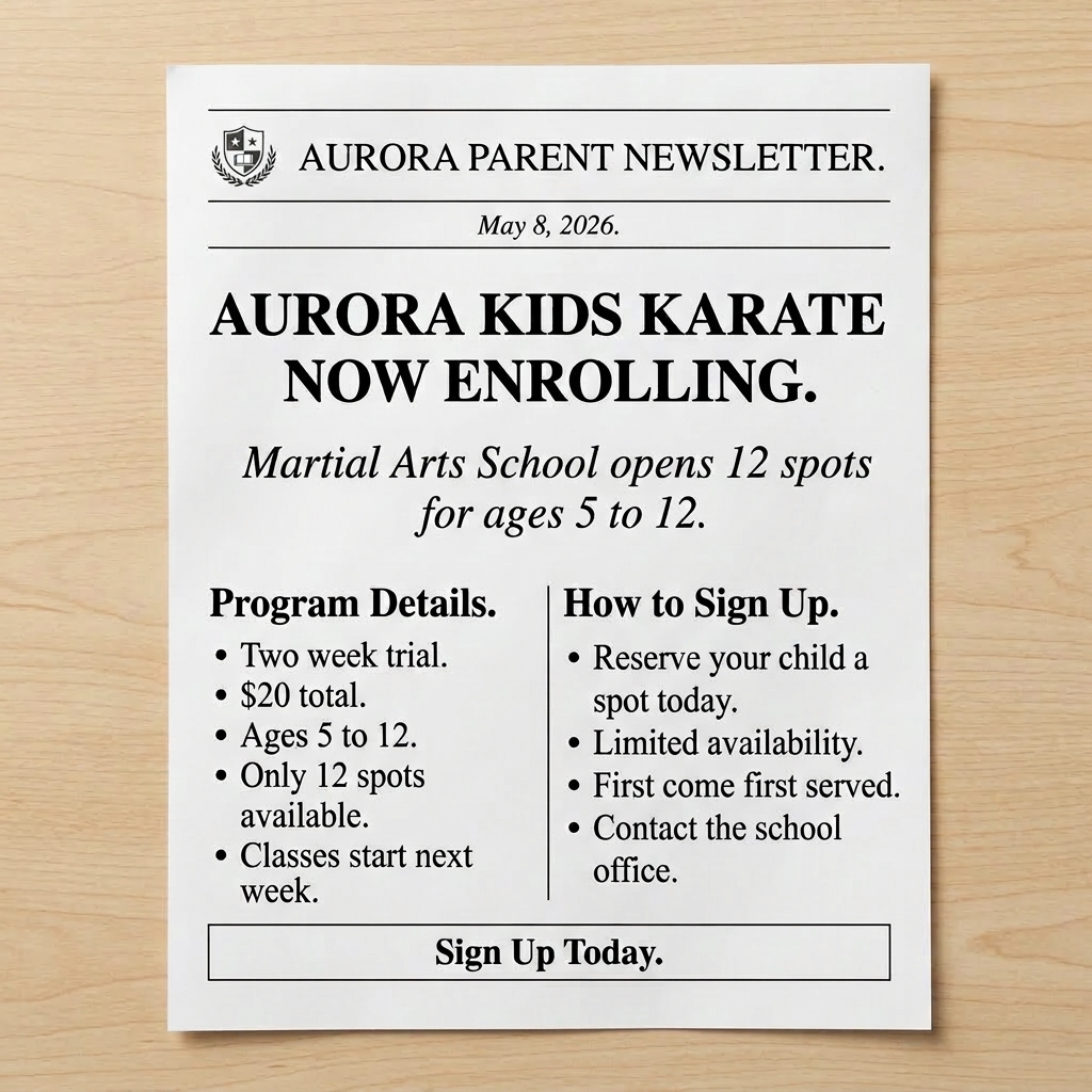 Colorado Martial Arts Academy Facebook ad: Karate Class For Kids & Families
