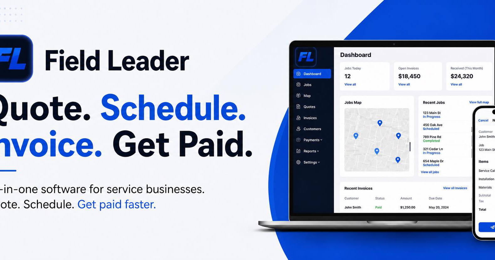 Field Leader Facebook ad: Field service software to quote, invoice, and manage…