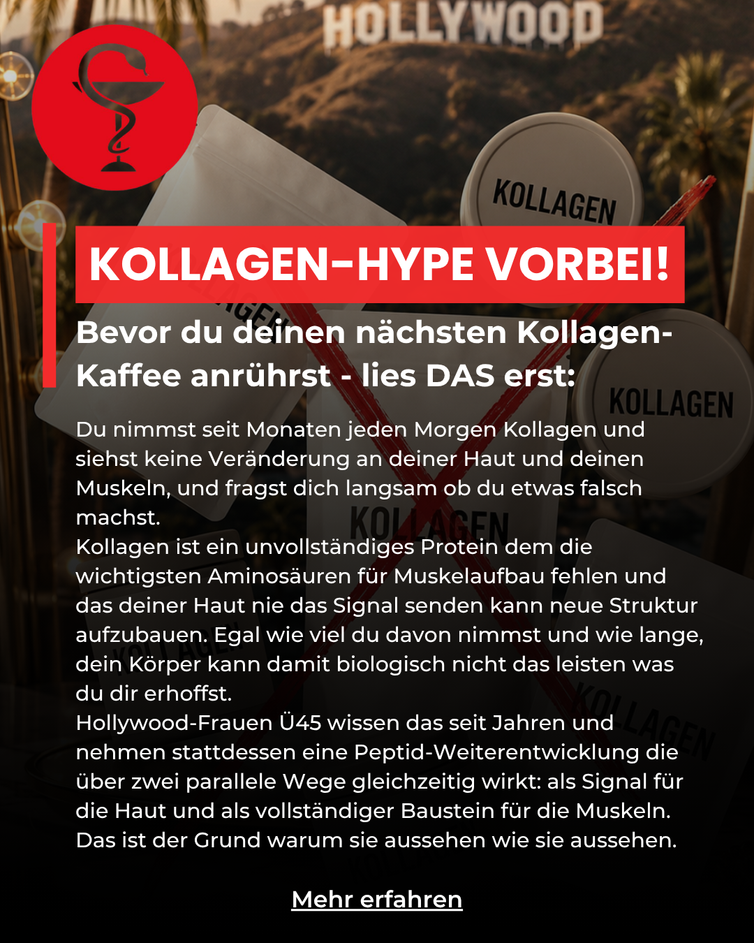 Gesundheit der Frau Facebook ad: Hollywood nimmt NIE Kollagen!