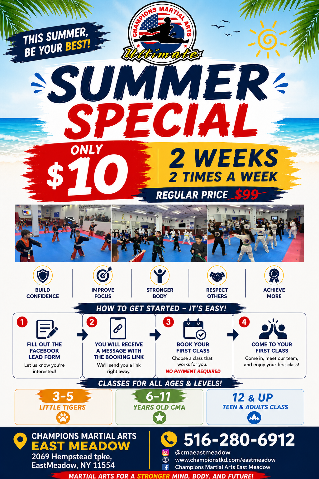 East Meadow Champions Martial Arts Facebook ad from Jul 8, 2026