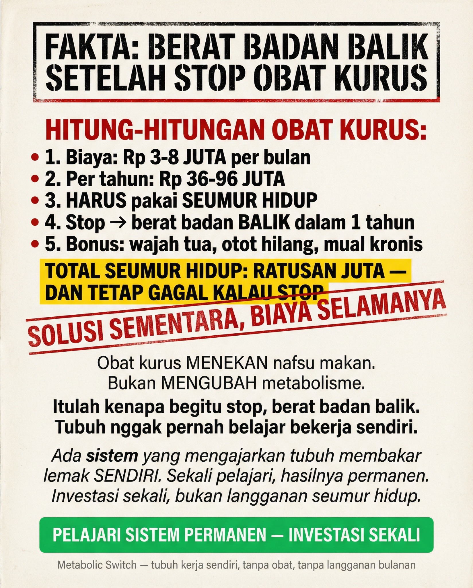 Leanova Indonesia Facebook ad: Stop Obat Kurus → Berat Badan Balik. Data 2026 Konfirmasi.