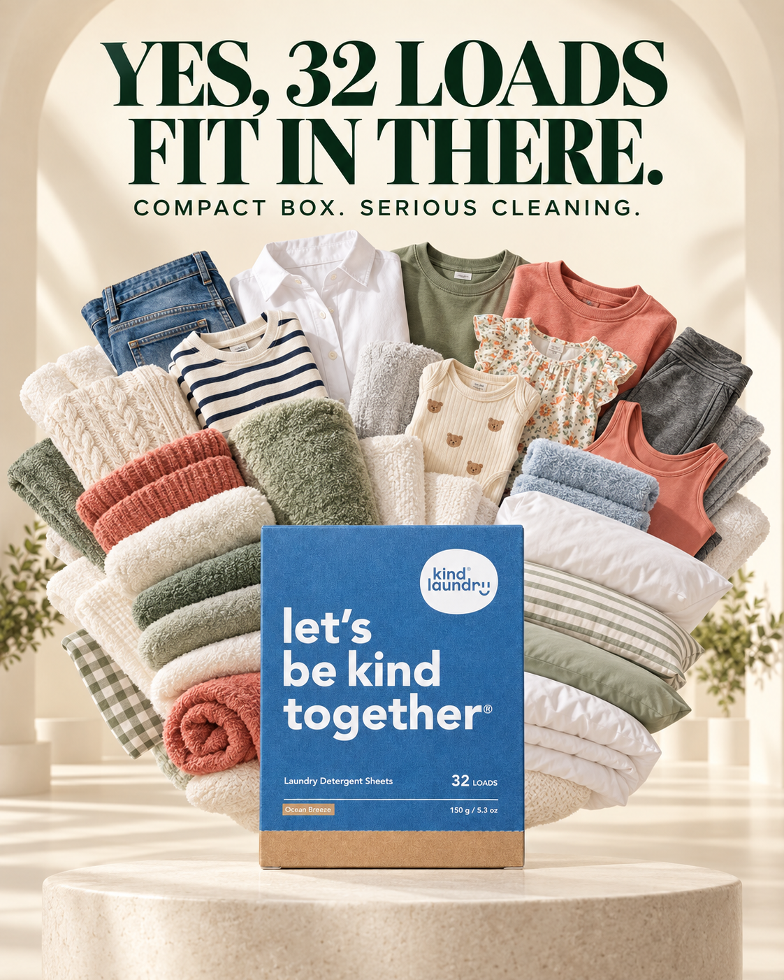 Kind Laundry Facebook ad: Plant-Derived, Enzyme-Powered, HE Compatible, One Sheet…