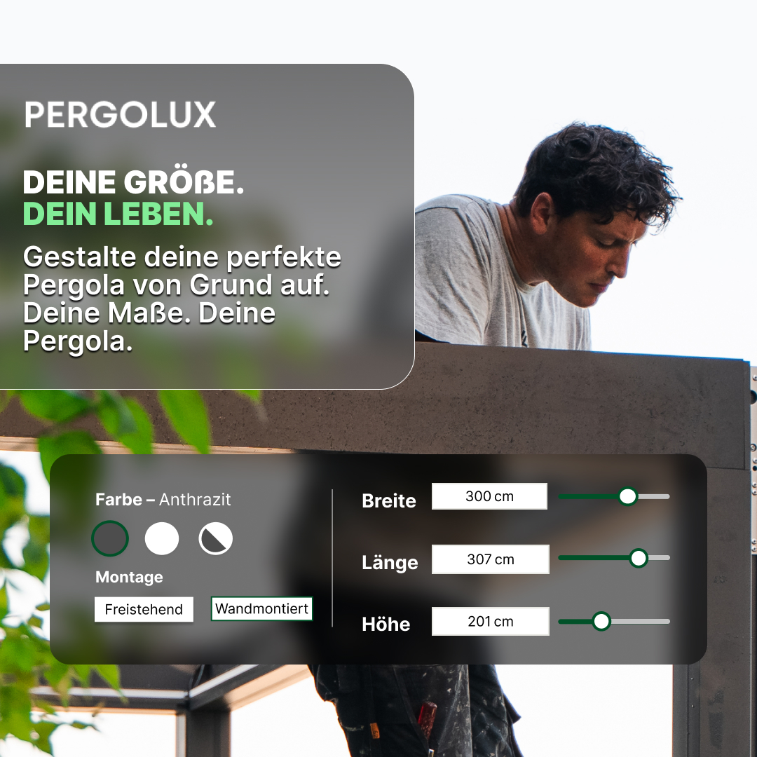 Pergolux Facebook ad: Pergola nach Maß konfigurieren!