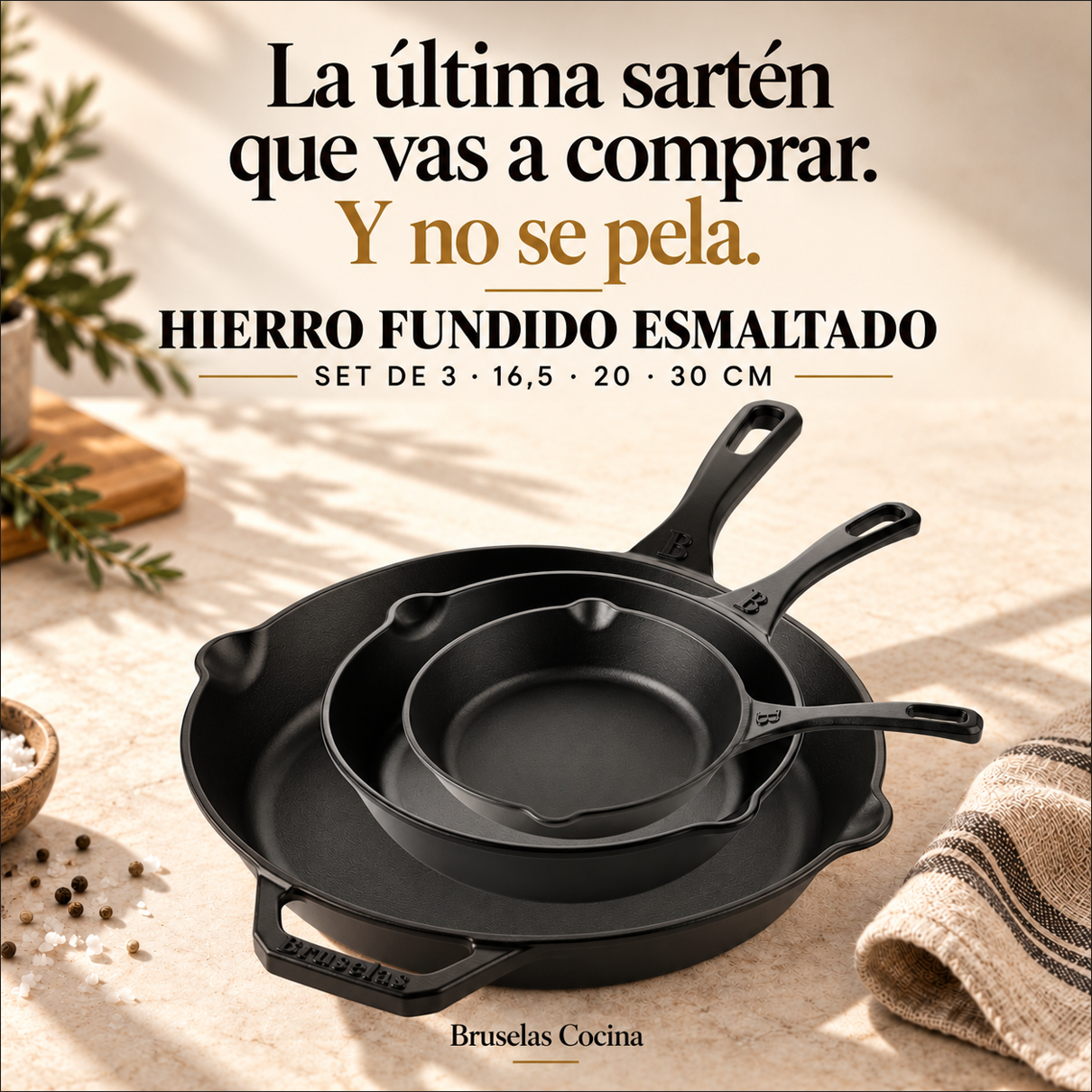 Bruselas Cocina Spain Facebook ad: Tu comida merece un sartén que no deje tóxicos.