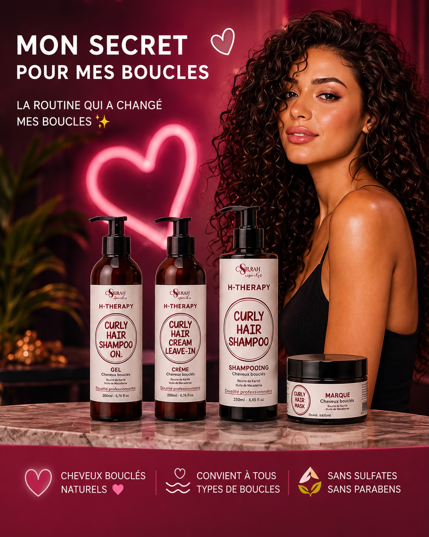 Osrah Cosmetics Facebook ad: Pack Curly Hair Care, Pack Cheveux Bouclés (4 Produits)