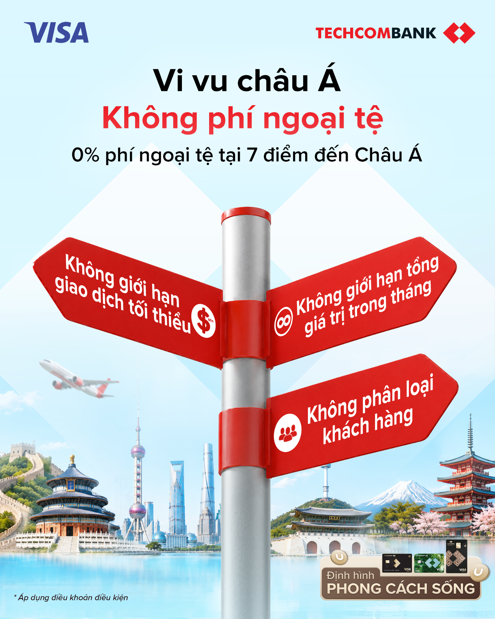 Techcombank Việt Nam Facebook ad: Vi vu châu Á - Không phí ngoại tệ