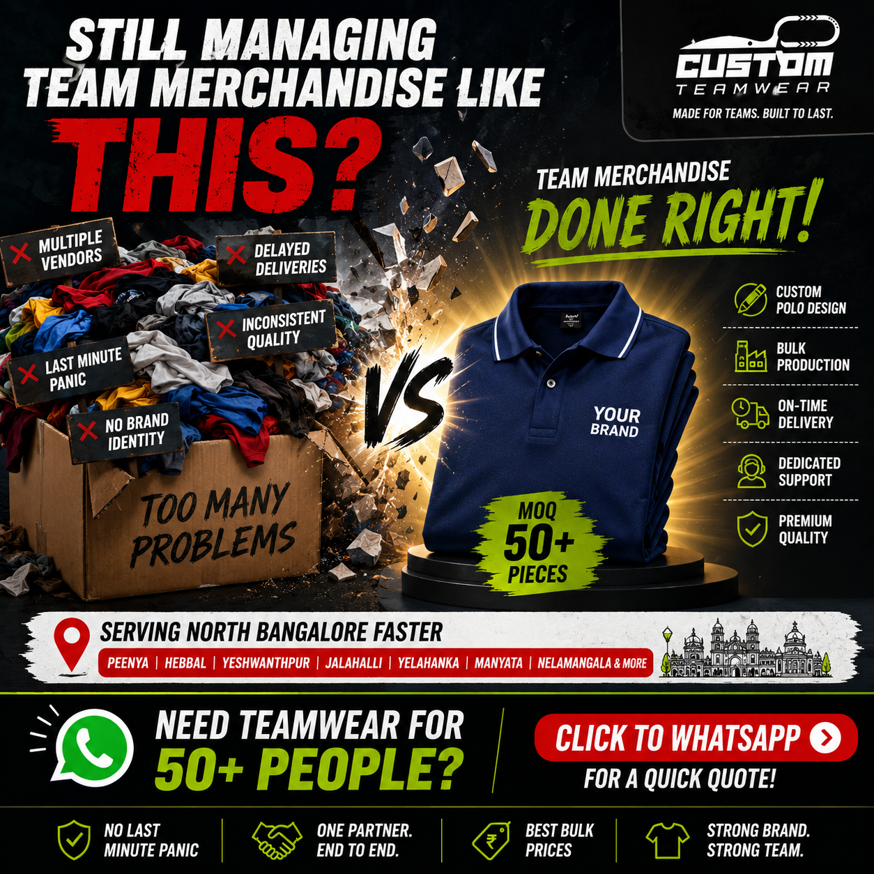 Custom Teamwear Facebook ad: Event Merchandise For 50+ Attendees