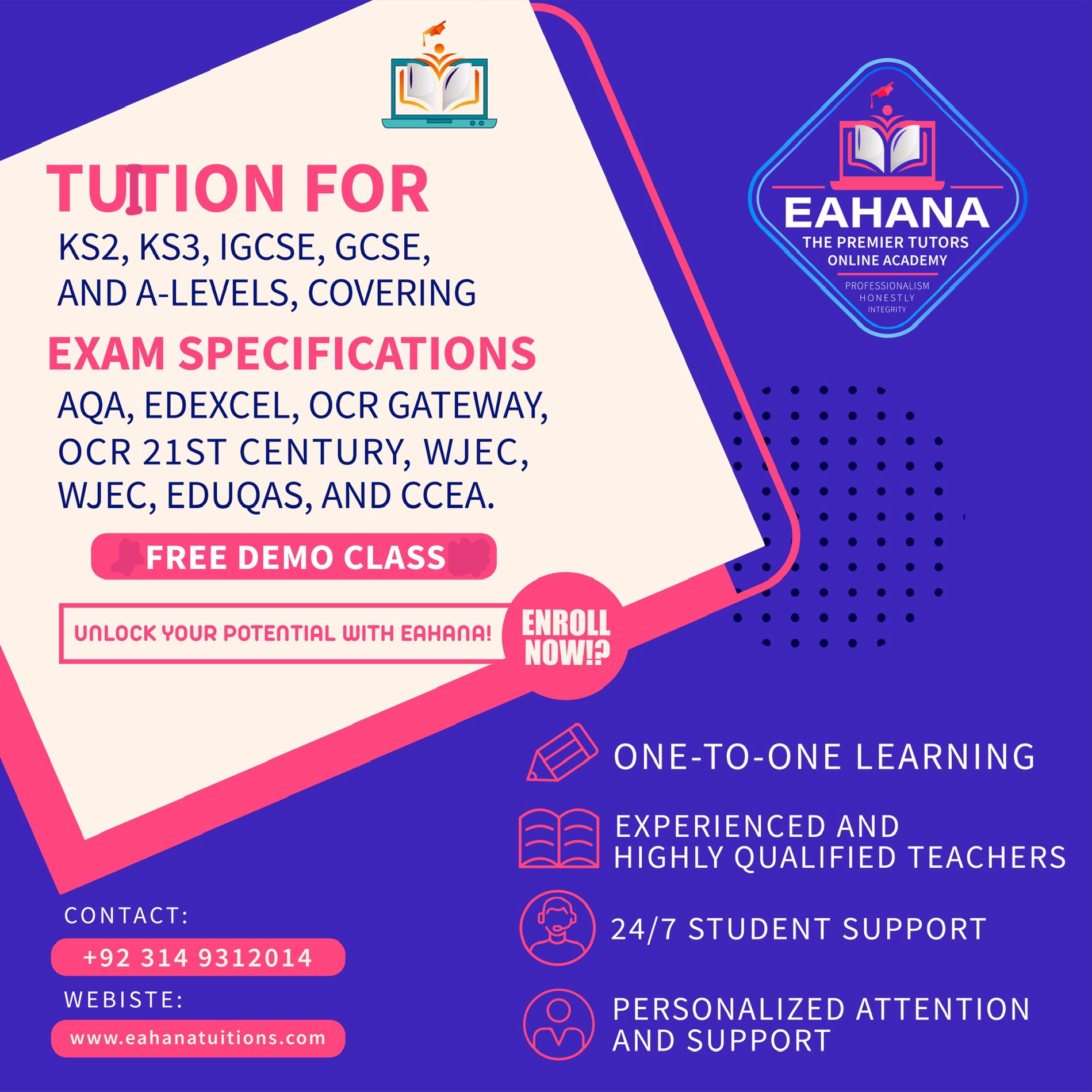 Eahana: The Premier Tutors online Academy Facebook ad: Big Offer: 10 % Discount