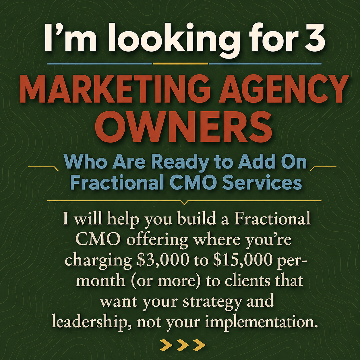 CMOx Facebook ad: Are you ready to land 3-5 clients paying $3,000 to $15,000…