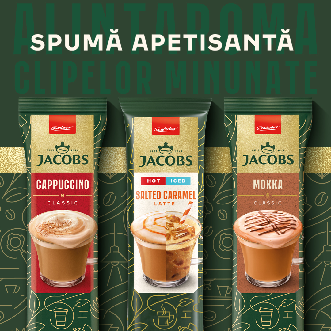 Jacobs Moldova Facebook ad: SERVE FAST. DRINK SLOW. CAFÉ-STYLE CAPPUCCINO
