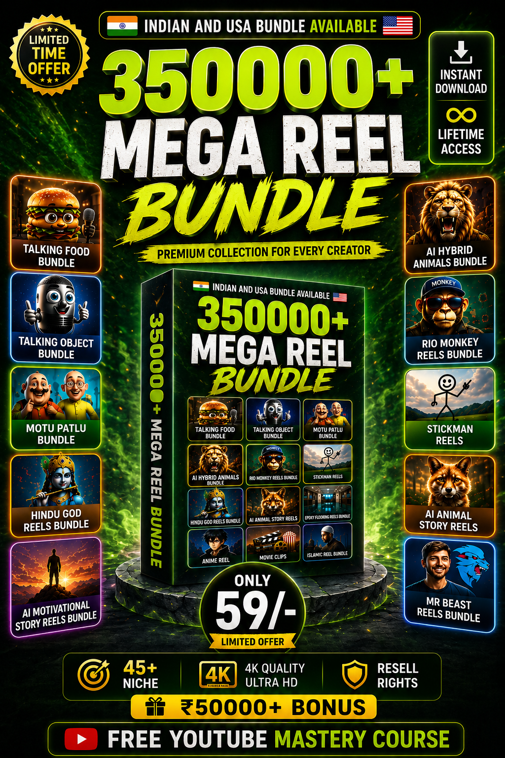 The Digify Shop Facebook ad: 3,50,000+ Ready To Post Mega Reels Bundle