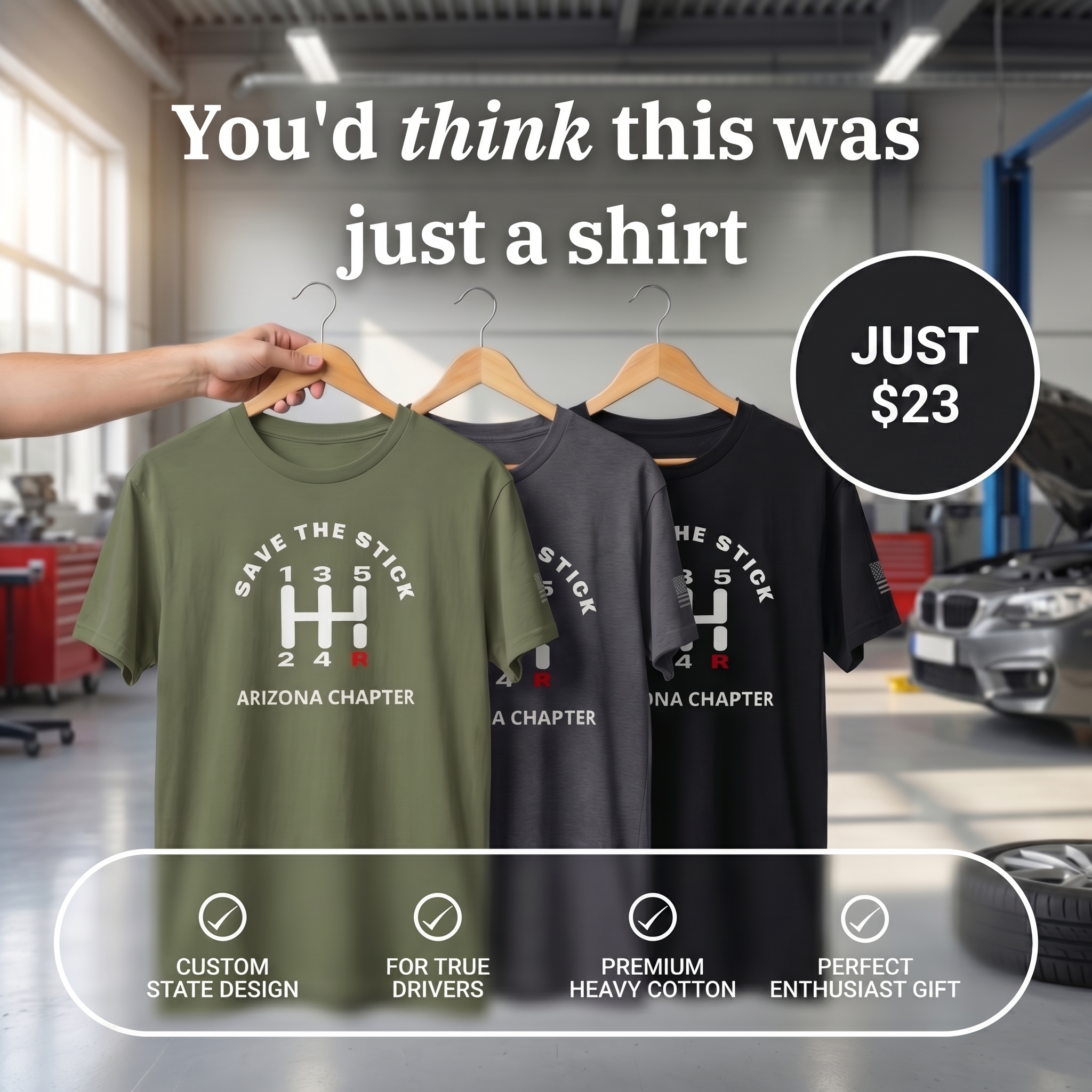 Prop & Piston Facebook ad: Miss the thrill of manual driving? Get your custom Stick…