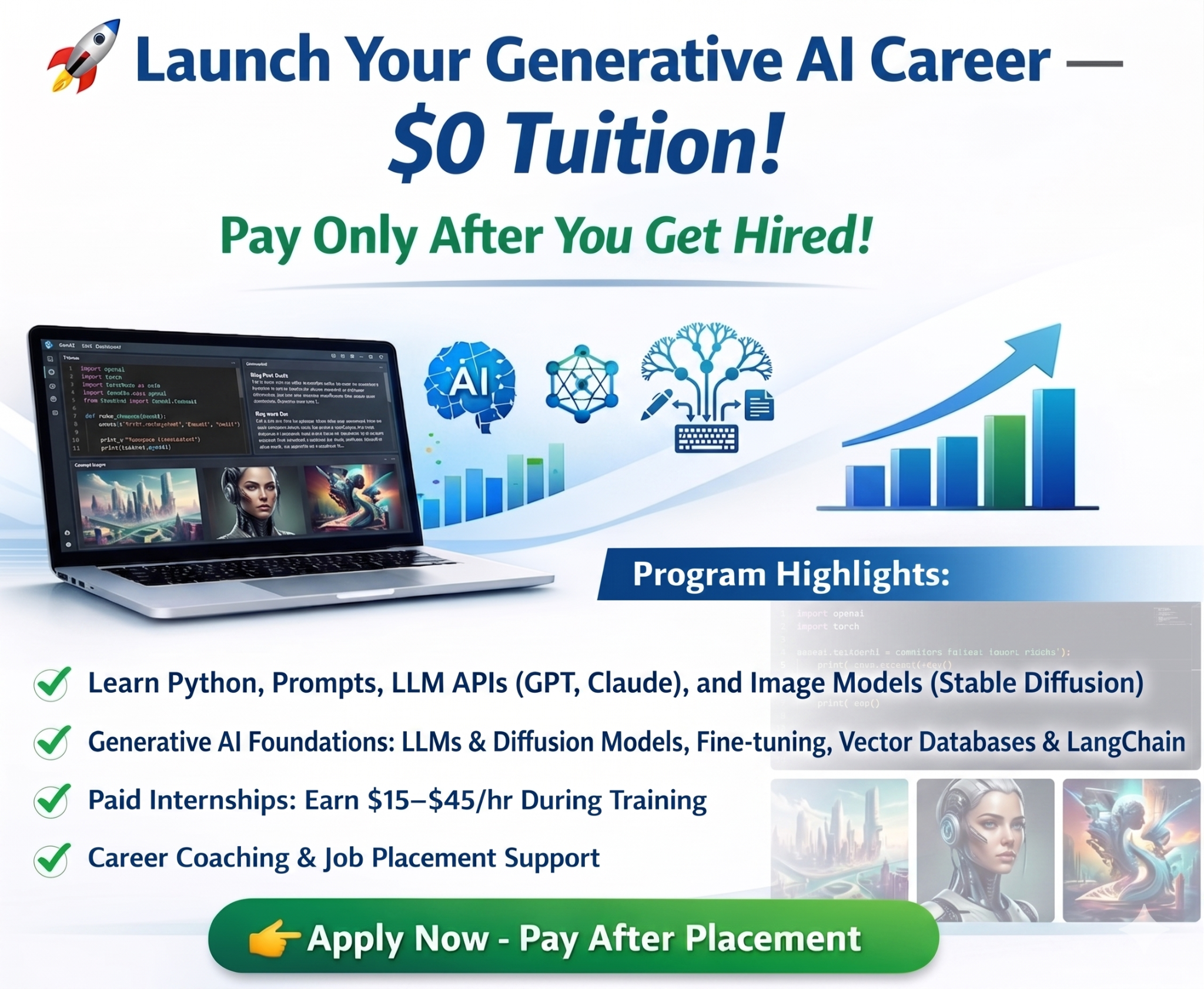 Renewcareer Facebook ad: Launch Your AI Career with $0 Upfront Tuition