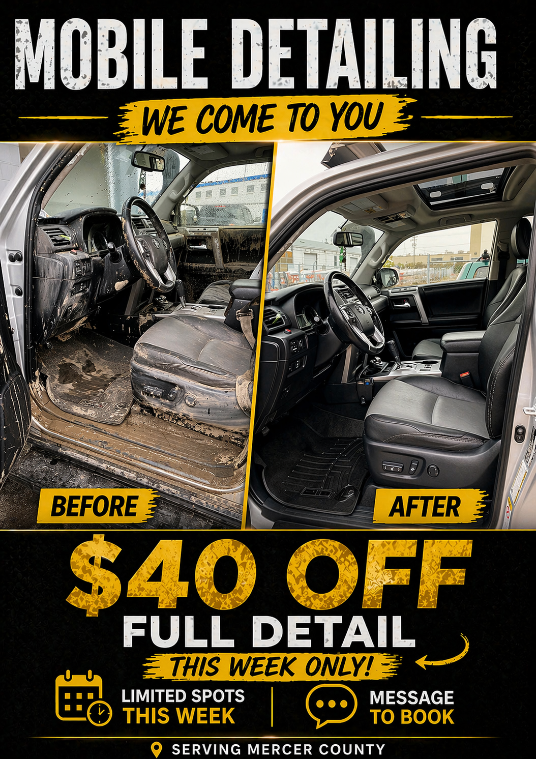 Crown Detailing Facebook ad: $40 OFF THIS WEEK ONLY