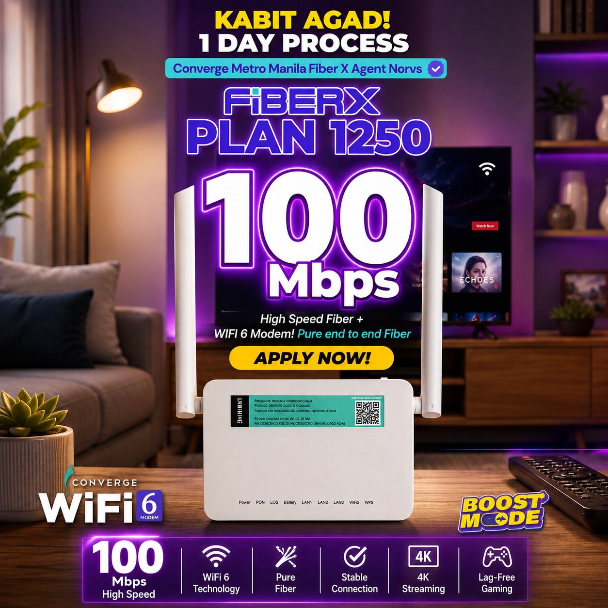 Converge Metro Manila Fiber X Agent Norvs Facebook ad: 𝗚𝗲𝘁 𝗖𝗼𝗻𝘃𝗲𝗿𝗴𝗲 𝗙𝗶𝗯𝗲𝗿 𝗫 𝟭𝟮𝟱𝟬 𝗳𝗼𝗿…