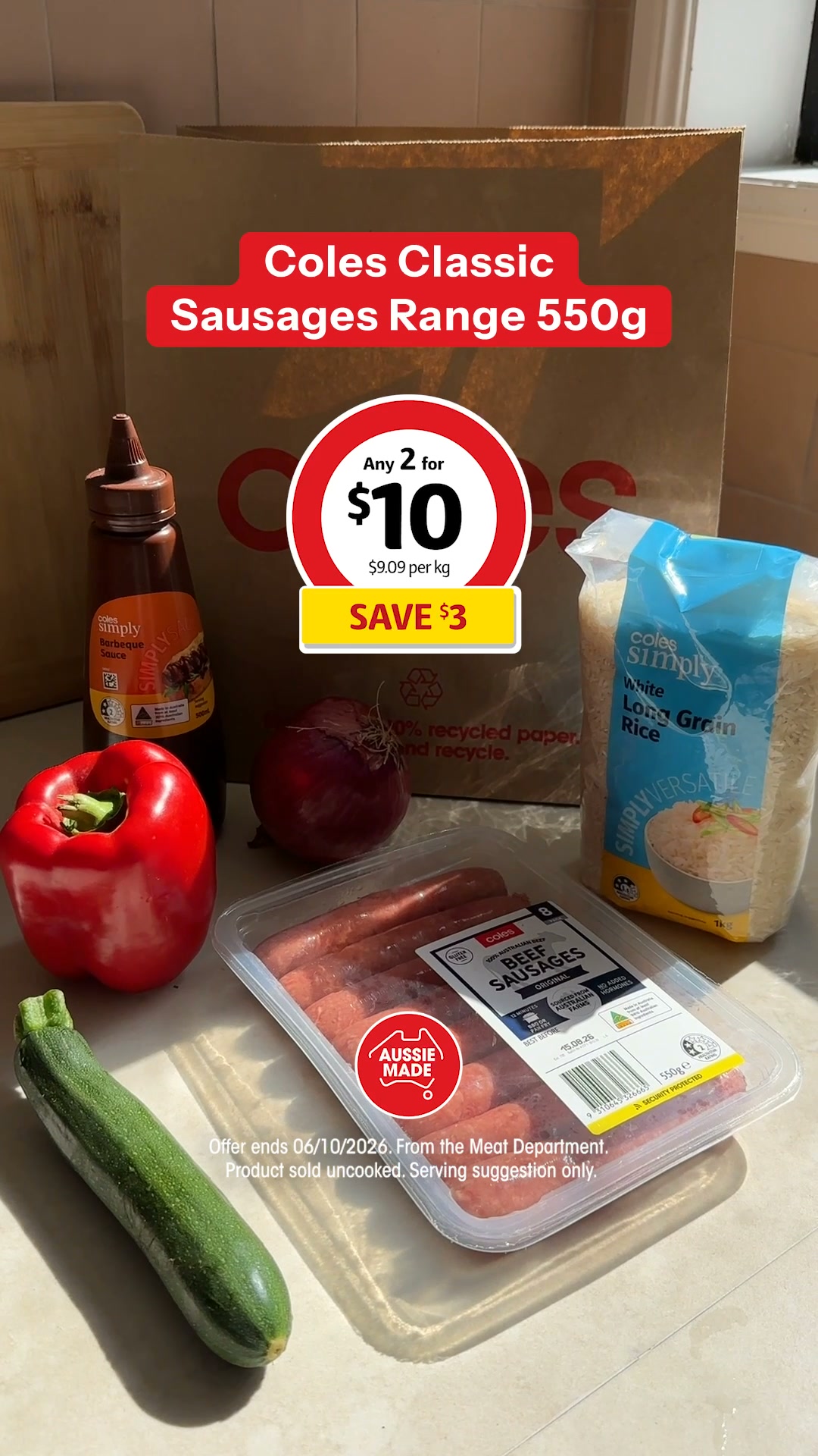 Coles Facebook ad: Coles Classic Sausages Range 550g