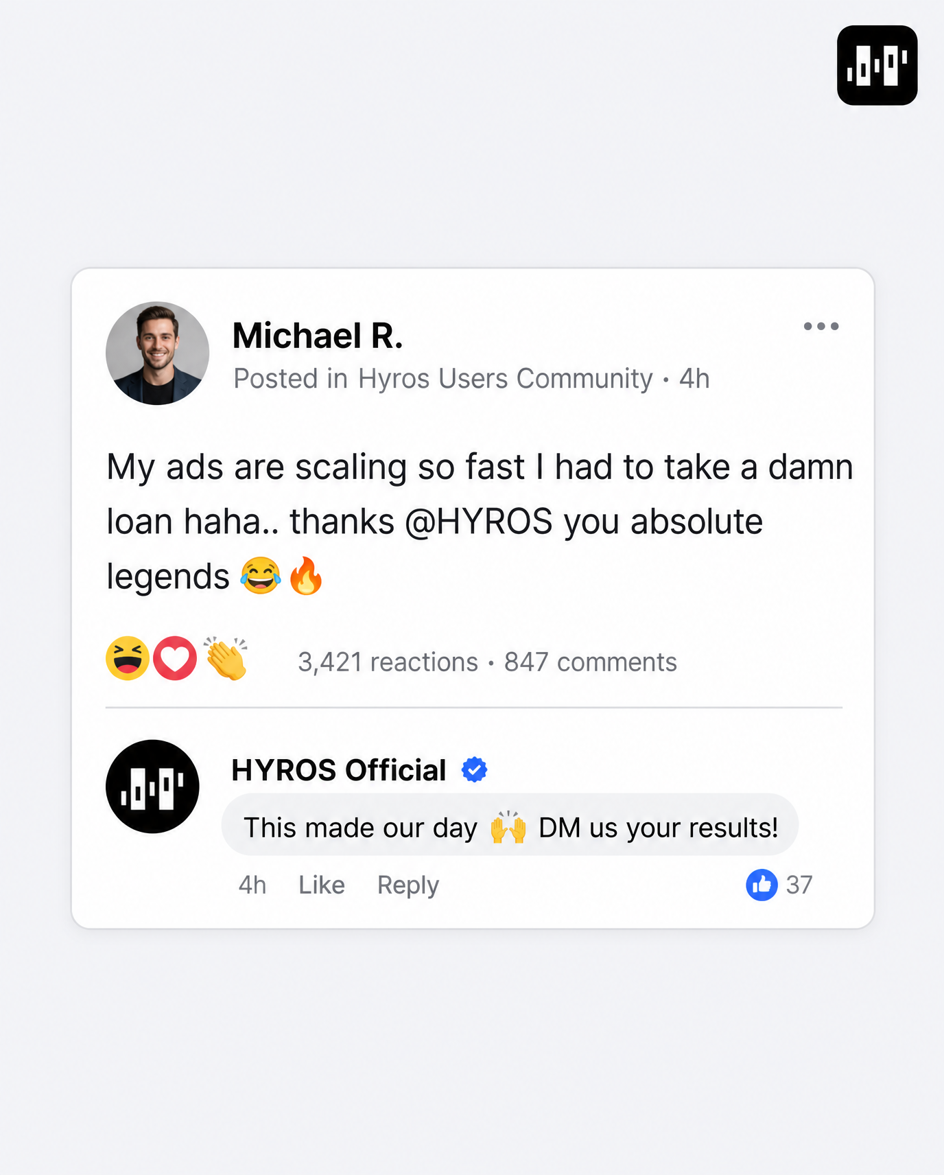 Hyros Facebook ad