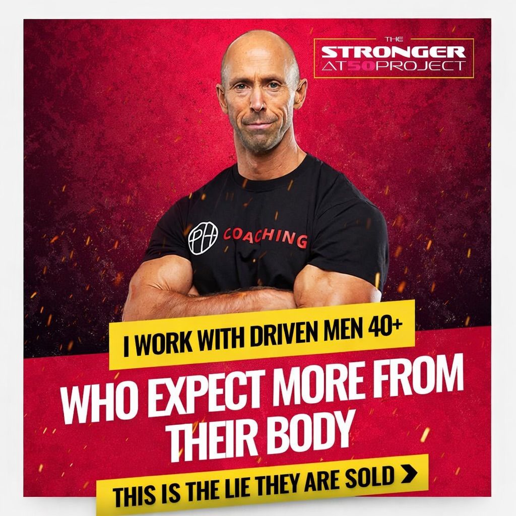 The Stronger at 50 Project Facebook ad: MEN OVER 40 ARE SOLD A LIE.