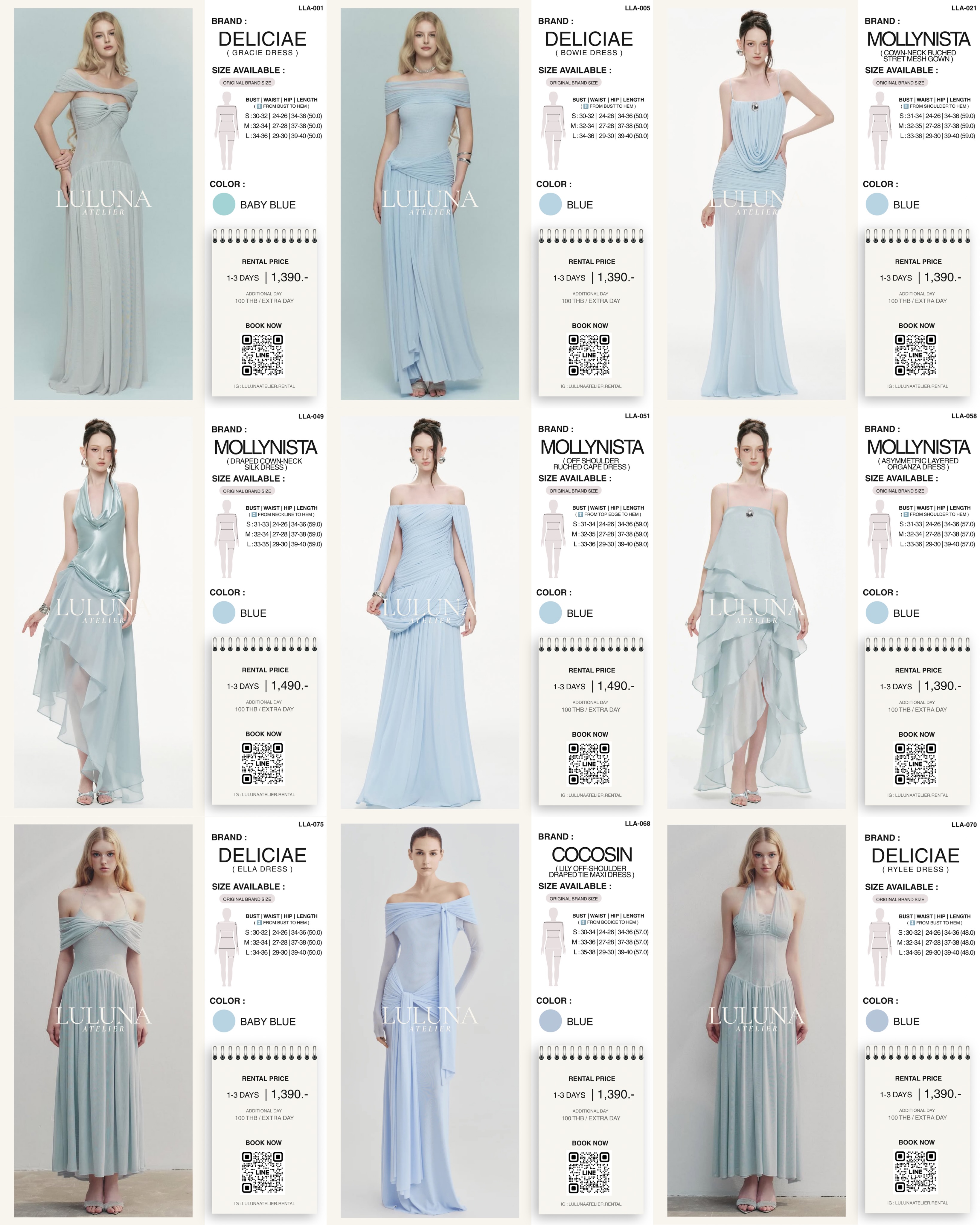 Luluna Atelier - Dress Rental & Fitting Room Facebook ad: เดรสออกงานโทนสีฟ้าที่ลูกค้าจองมากที่สุด