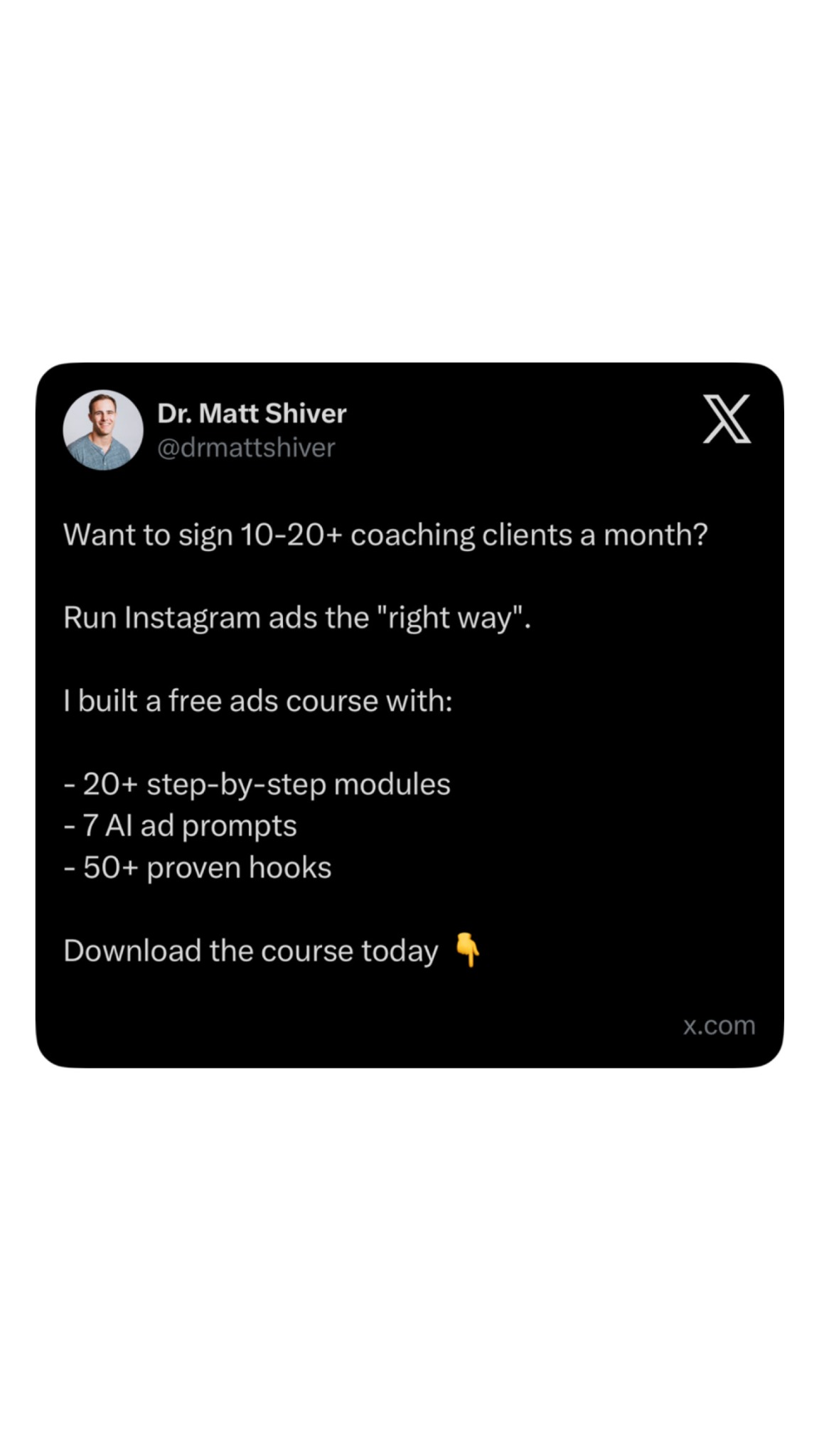Dr. Matt Shiver Facebook ad