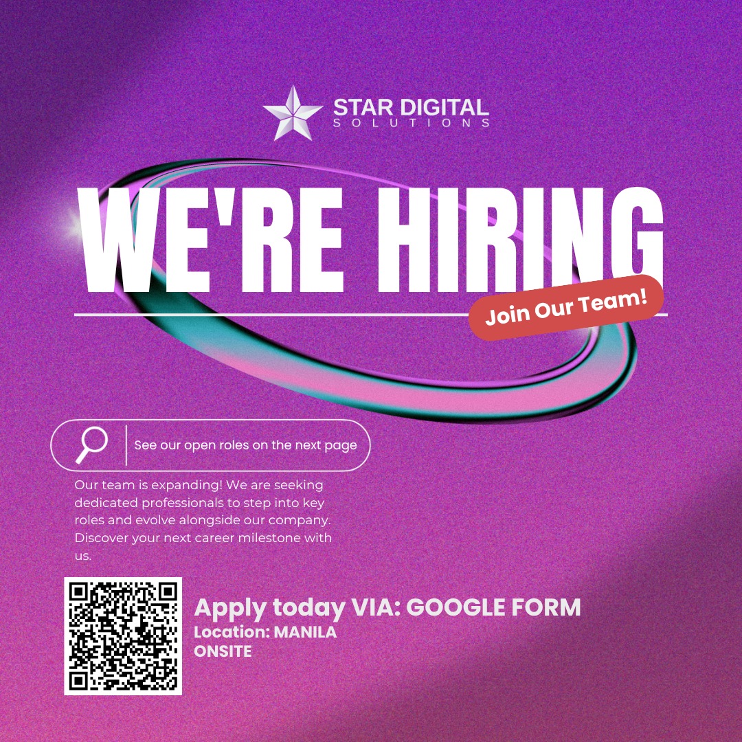 Star Digital Solutions Recruitment Hub Facebook ad: WE’RE HIRING! JOIN OUR GROWING TEAM