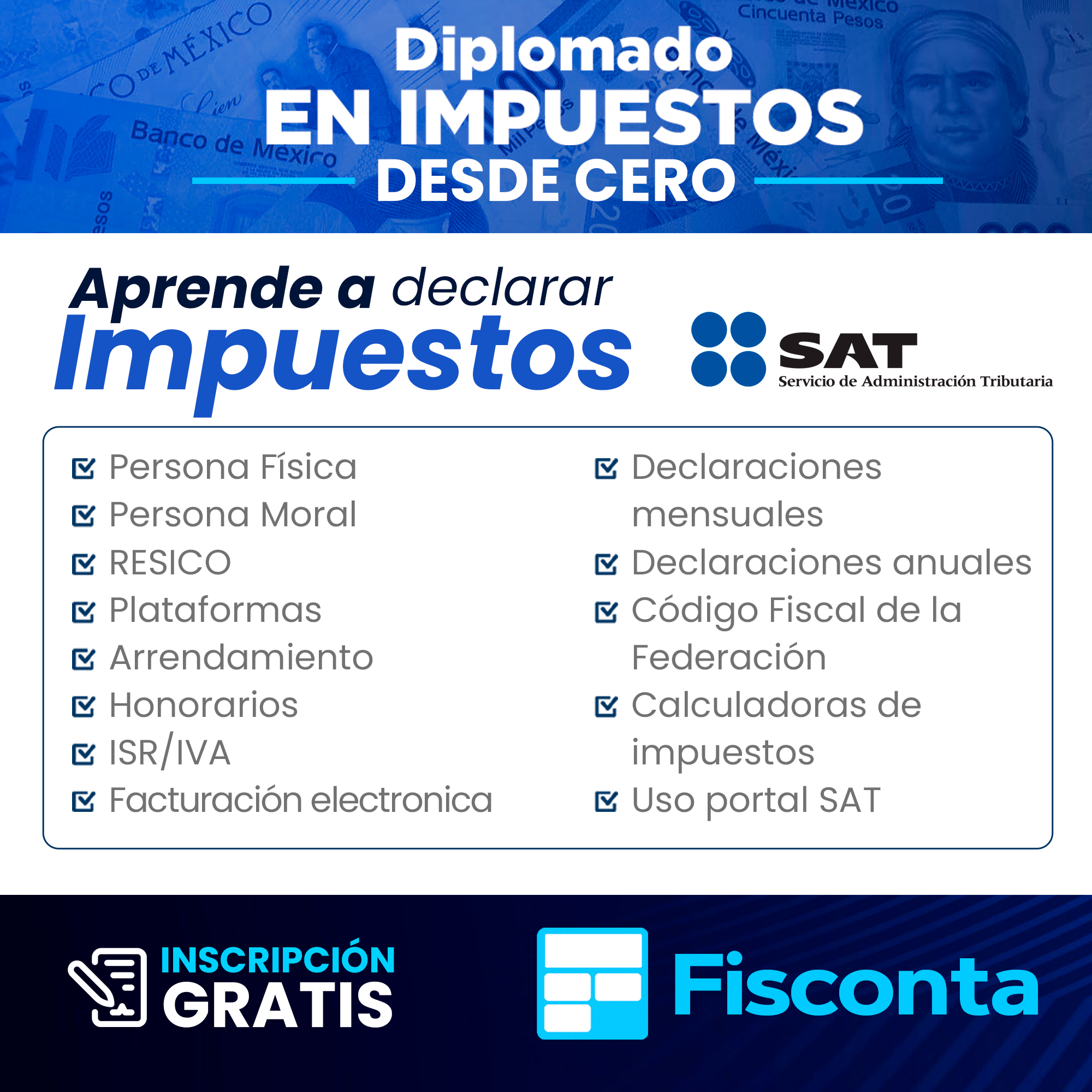Fisconta México Facebook ad: ¿Te preocupa equivocarte con el SAT y afectar…
