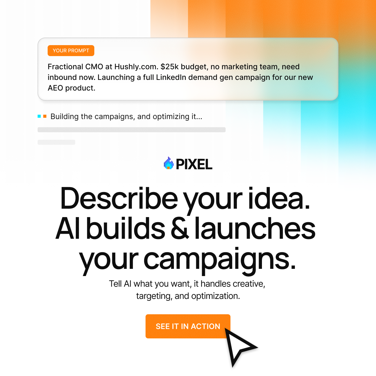 Pixel AI Facebook ad: Describe It. Pixel Does the Rest.