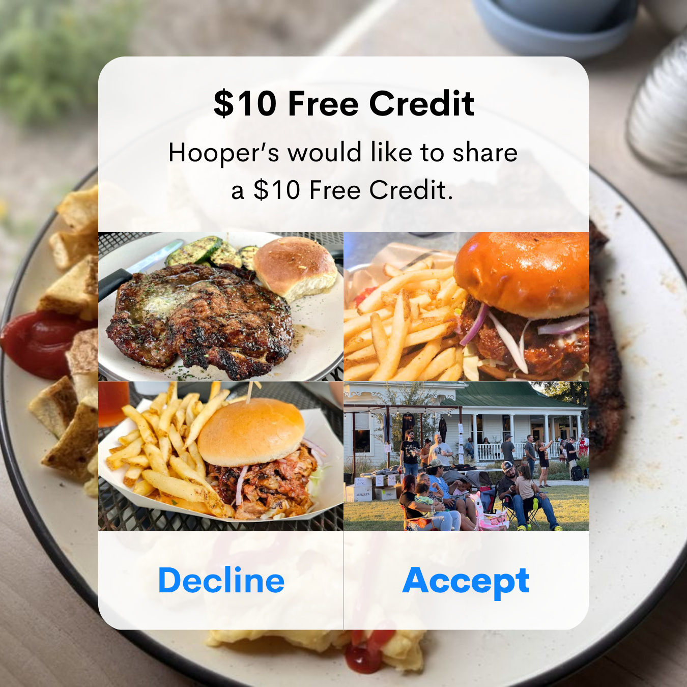Hooper's Facebook ad: Get $10 On Us Today