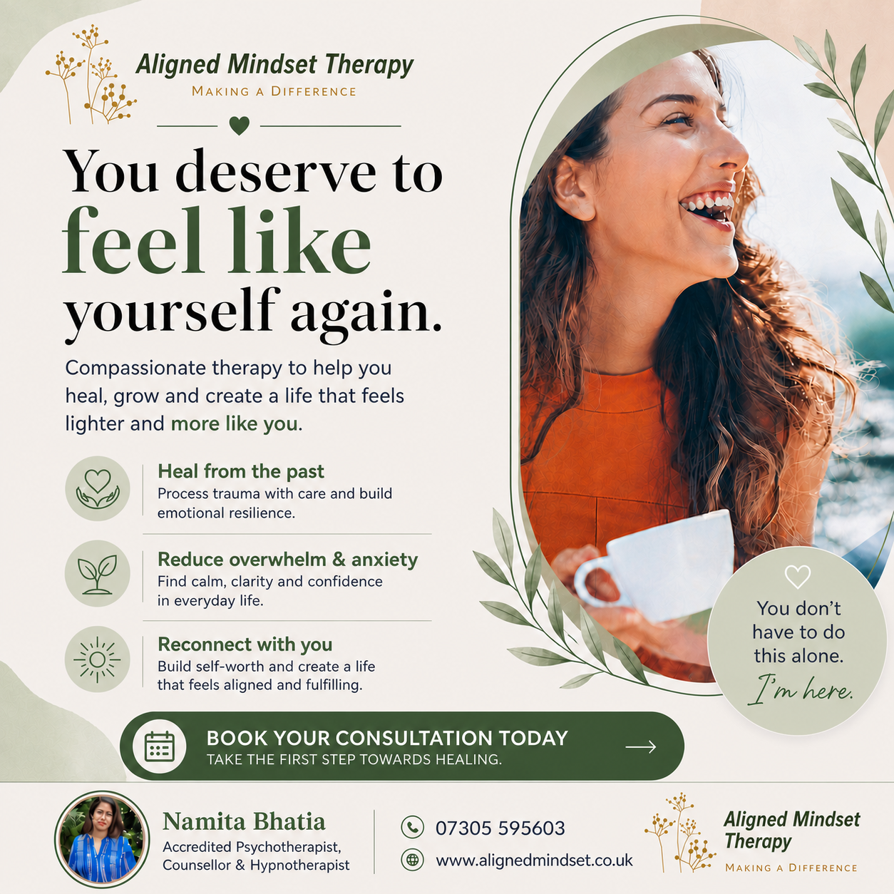 Aligned Mindset- Psychotherapist Counsellor & CBT Hypnotherapist Facebook ad
