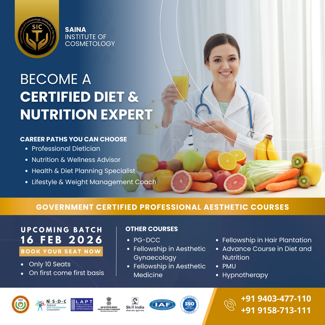 Saina Institute Of Cosmetology Facebook ad: Become a Certified Diet & Nutrition Expert