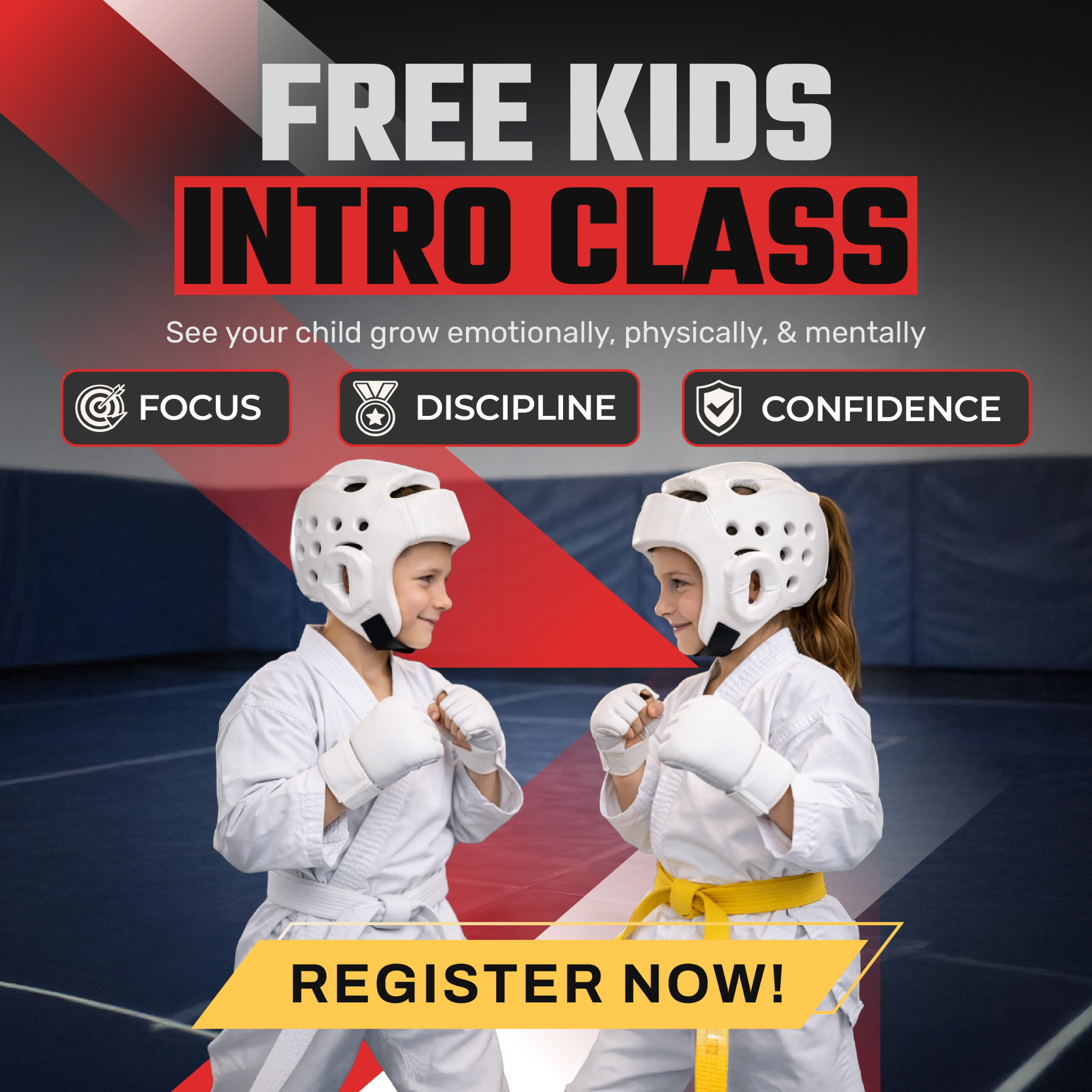 Cutting Edge Martial Arts Academy Facebook ad: FREE KIDS CLASS!