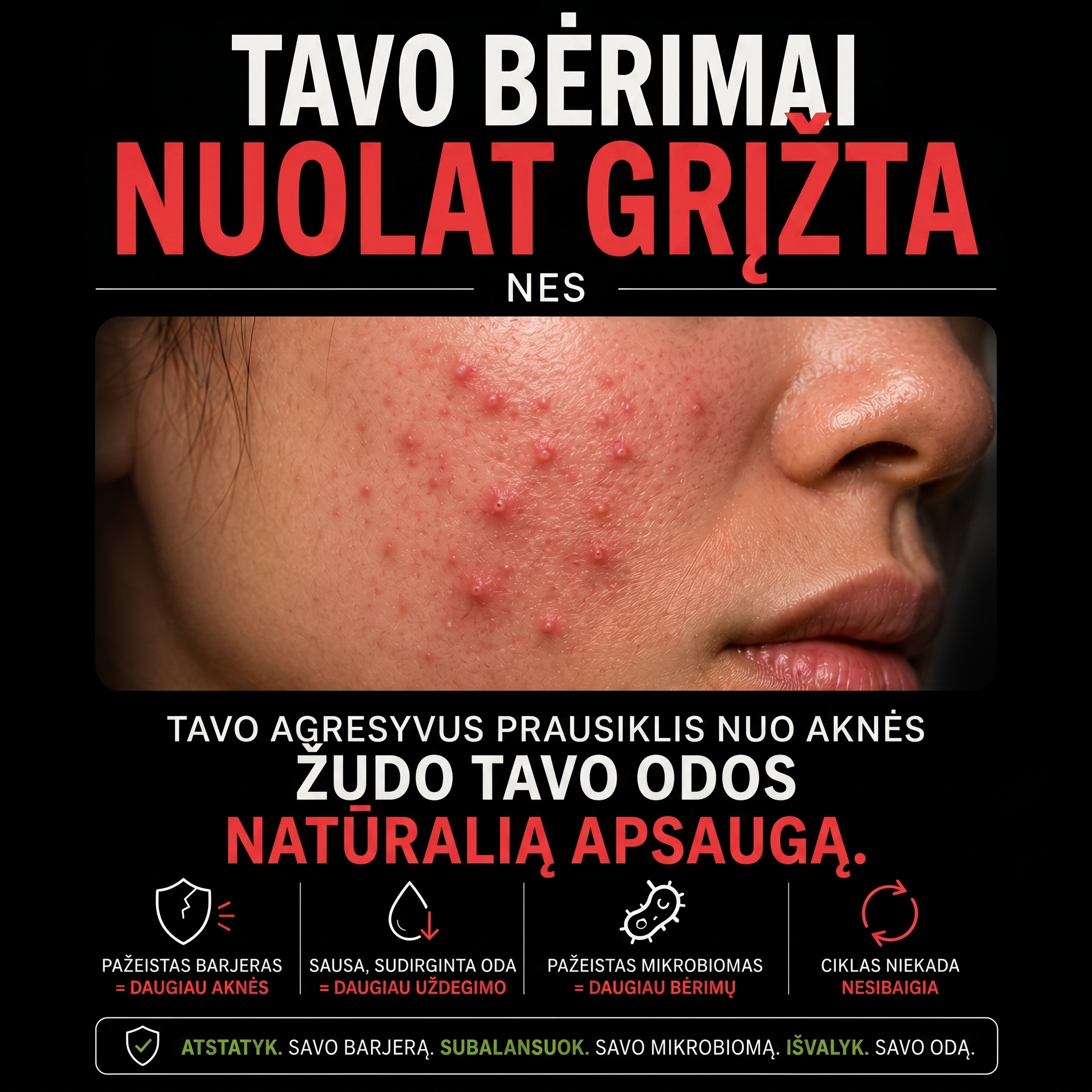 InaEssentials.lt - Organinė Kosmetika Facebook ad: Kodėl spuogai vis grįžta?