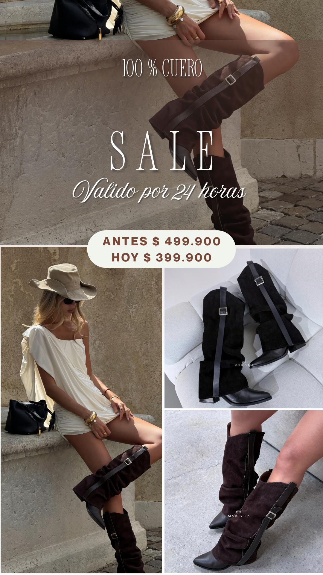 Moksha boutique 2019 Facebook ad: Solo por 24 horas: Ahorra $100.000