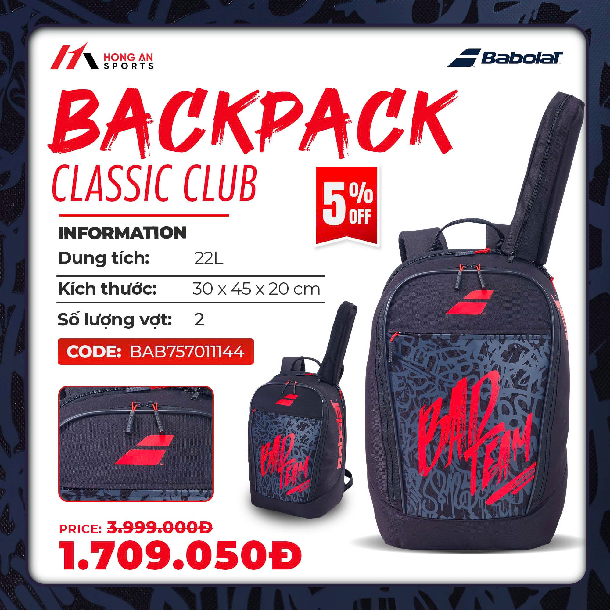 Babolat Facebook ad: SALE KHỦNG, BACKPACK BABOLAT