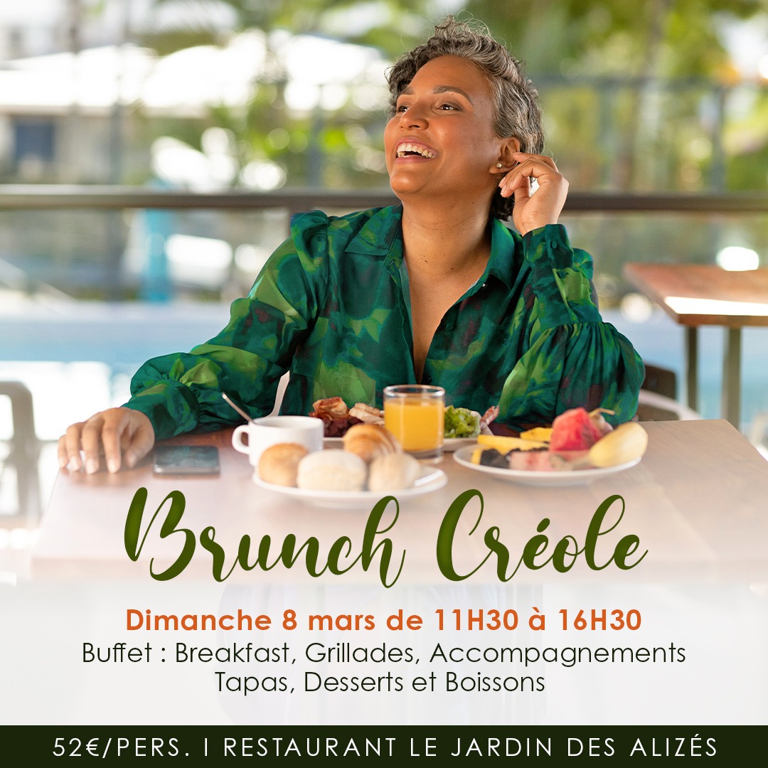 KARIBEA HOTELS Facebook ad: Brunch Dimanche 08 Mars - 11h30-16h30 - KARIBEA SQUASH HOTEL