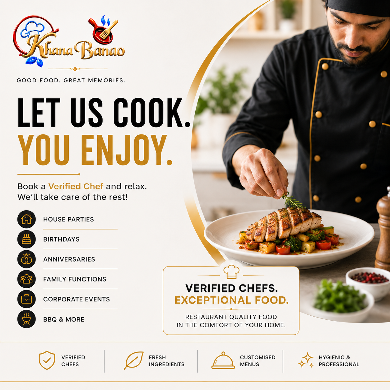 Khana Banao Facebook ad: Host the Party. We'll Handle the Food.