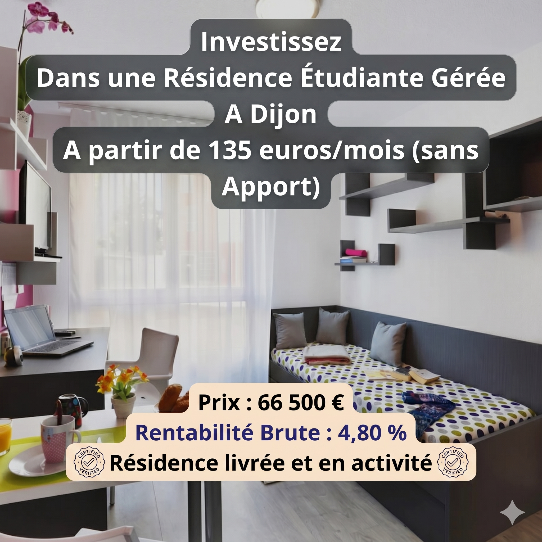 CGP Cédric Gaglia Patrimoine Facebook ad: 4,80% de Rentabilité en Résidence Étudiante à Dijon