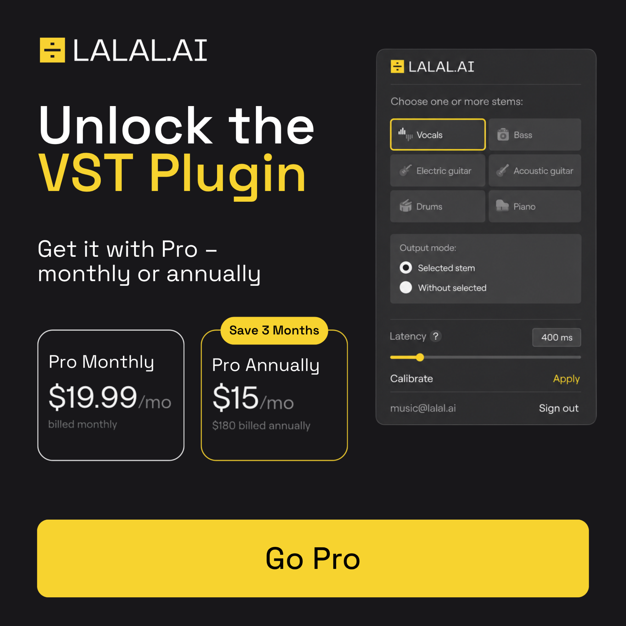 Lalal ai Facebook ad: Pricing | LALAL.AI