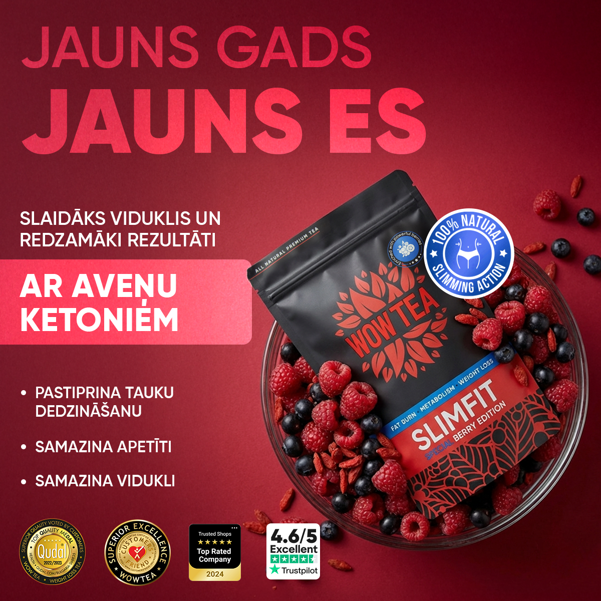 WOW TEA Latvijas Republika Facebook ad: Trīskārša iedarbība slaidai figūrai