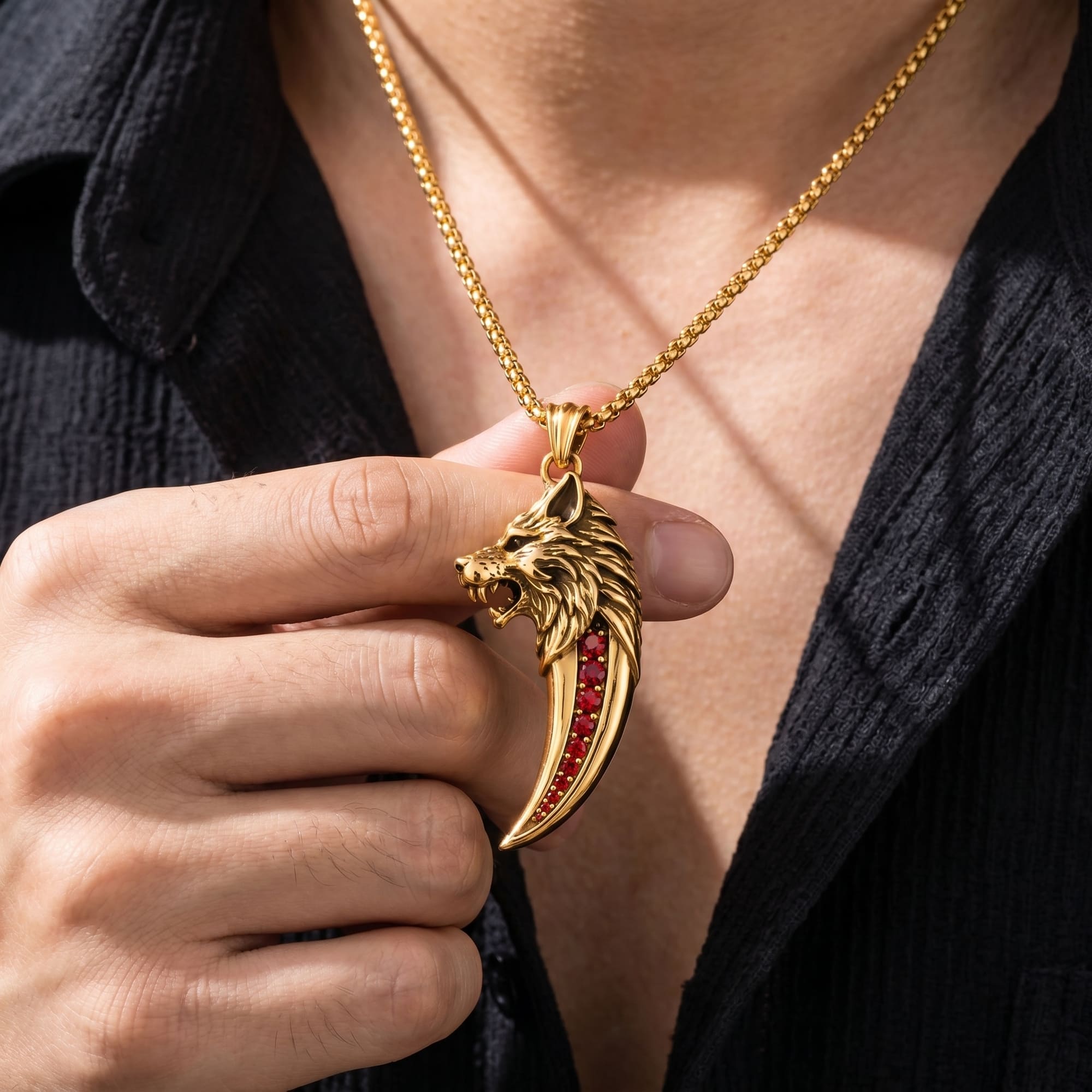 Sheown Facebook ad: Personalized Wolf Fang Men's Necklace with Birthstone and…