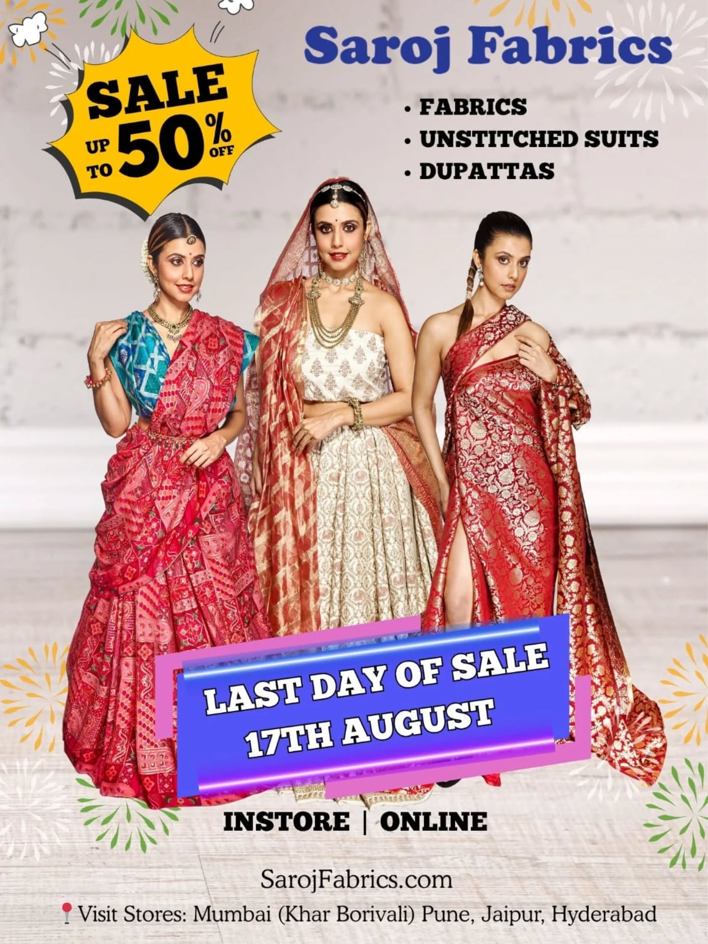 Saroj Fabrics Facebook ad: Saroj Fabrics SALE Just Got Bigger!