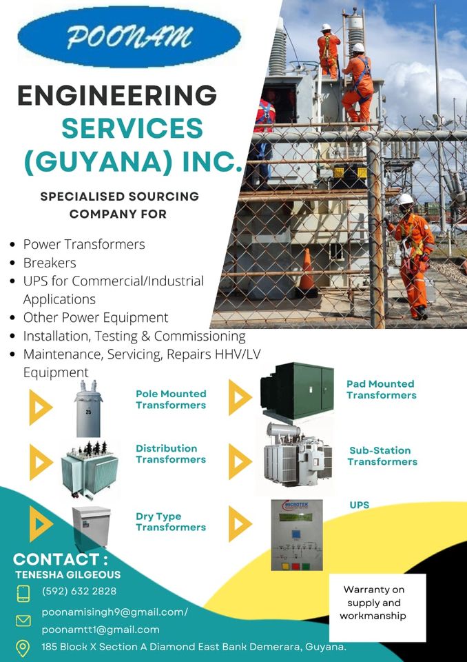 Poonam Engineering Services Guyana Inc. Facebook ad: ELECTRICAL MAINTENANCE SERVICES WORK