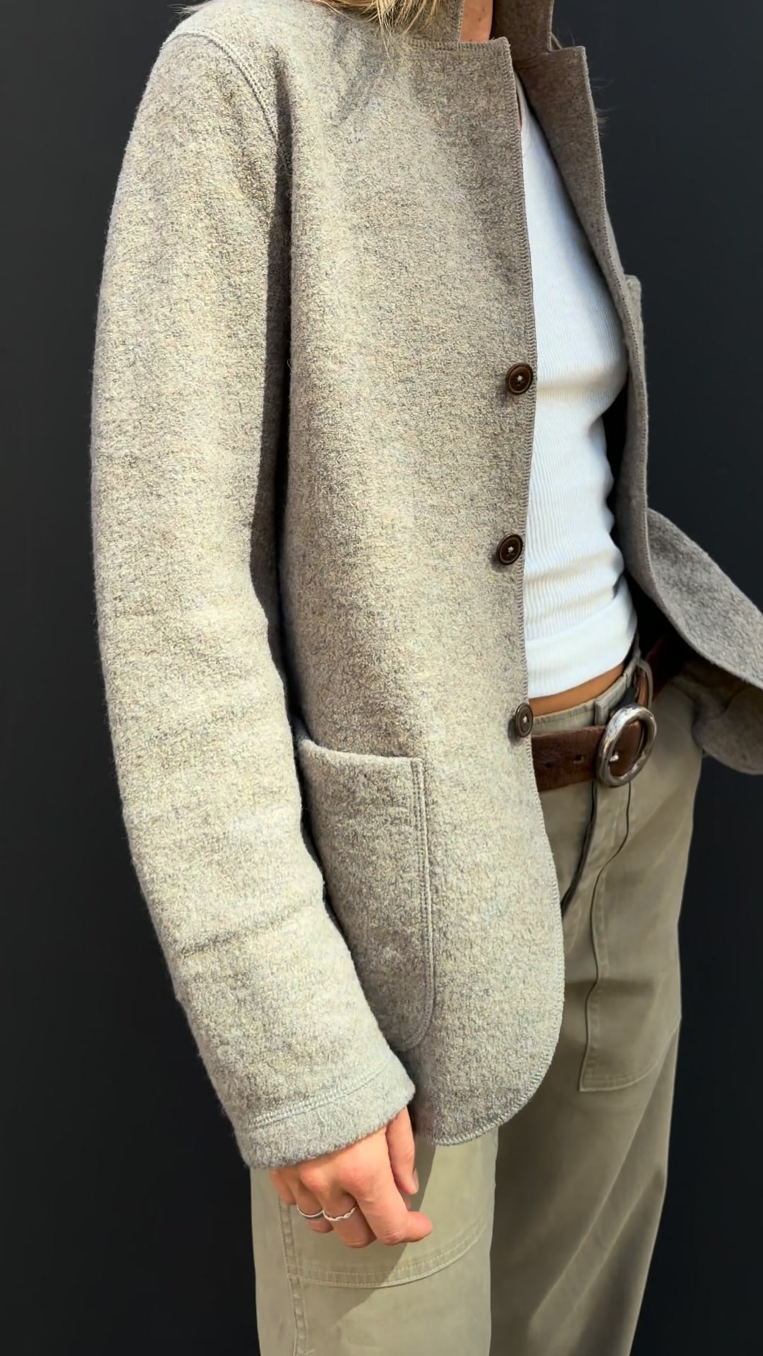 Buck Mason Women's Facebook ad: Felted Wool Chore Coat