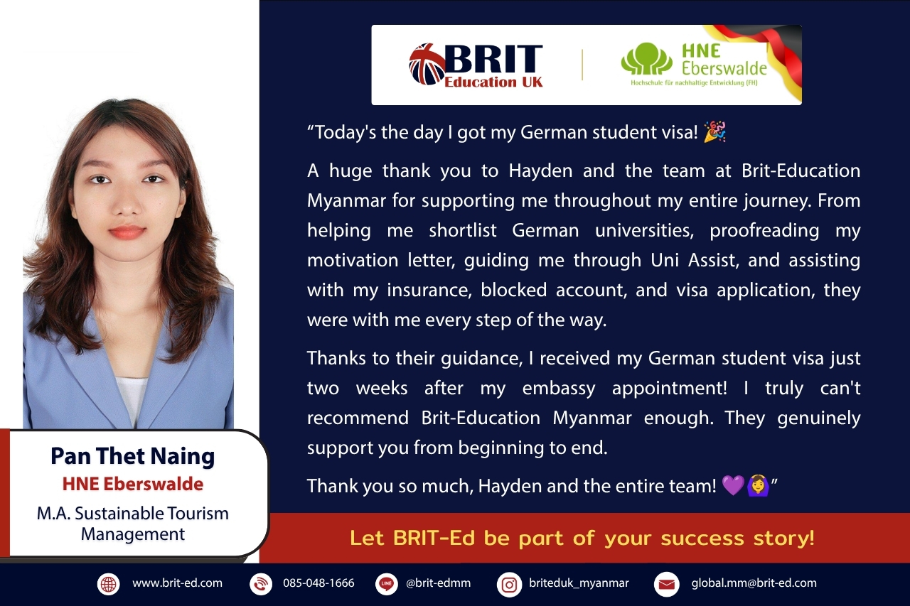 BRIT-Education UK, Myanmar l Study in UK Facebook ad: Congratulations! HNE Eberswalde, Germany ရဲ့ MA…