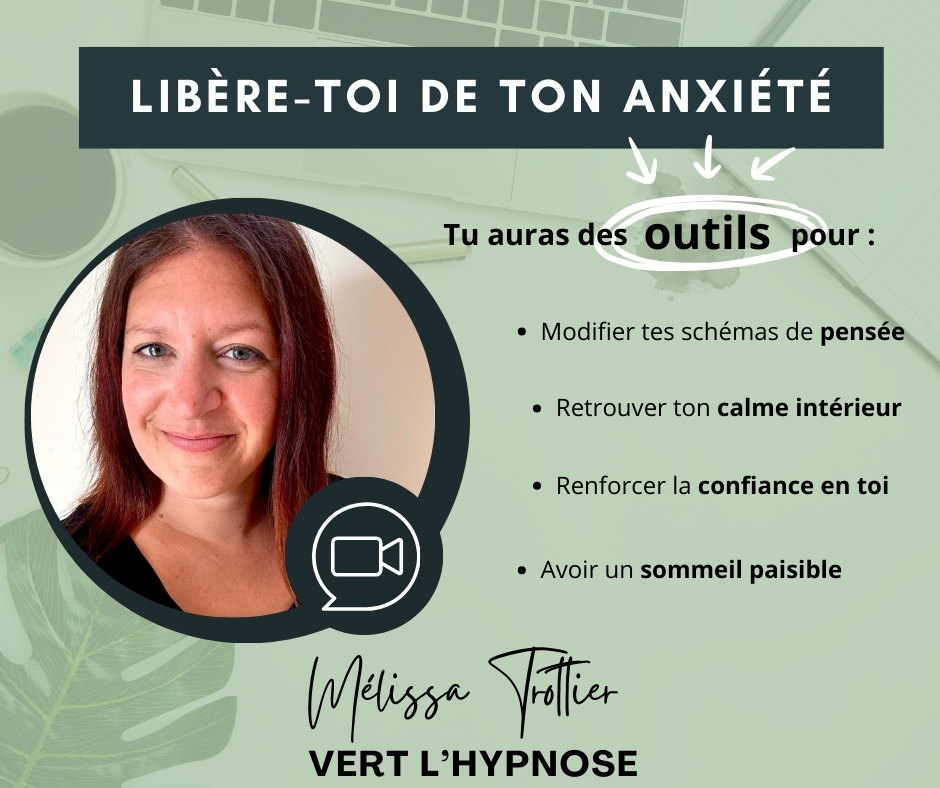Vert l'hypnose avec Mélissa Trottier Facebook ad: Tu es anxieuse et tu ne sais plus…